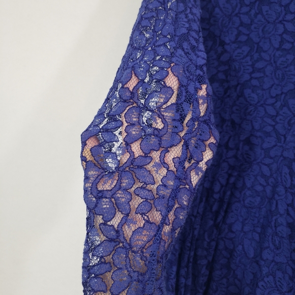 H&M Royal Skater Dress  blue lace overlay mini flowy long sleeved Fit & Flare - Picture 5 of 8